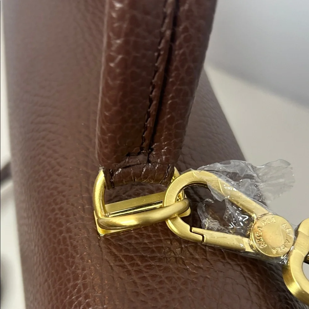 New Arcadia Brown Leather Satchel with Gold Accents - Picture 3 of 9